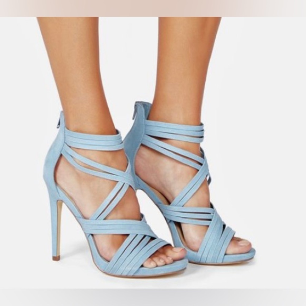 JUST FAB - NEW - Party Pleaser Strappy Heeled Sandal. Stone Blue. 5.5 - Picture 2 of 8